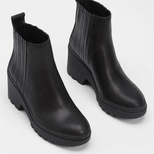 Eileen FisherKat Wedge Black Leather Ankle Booties Leather Size 9 NWT